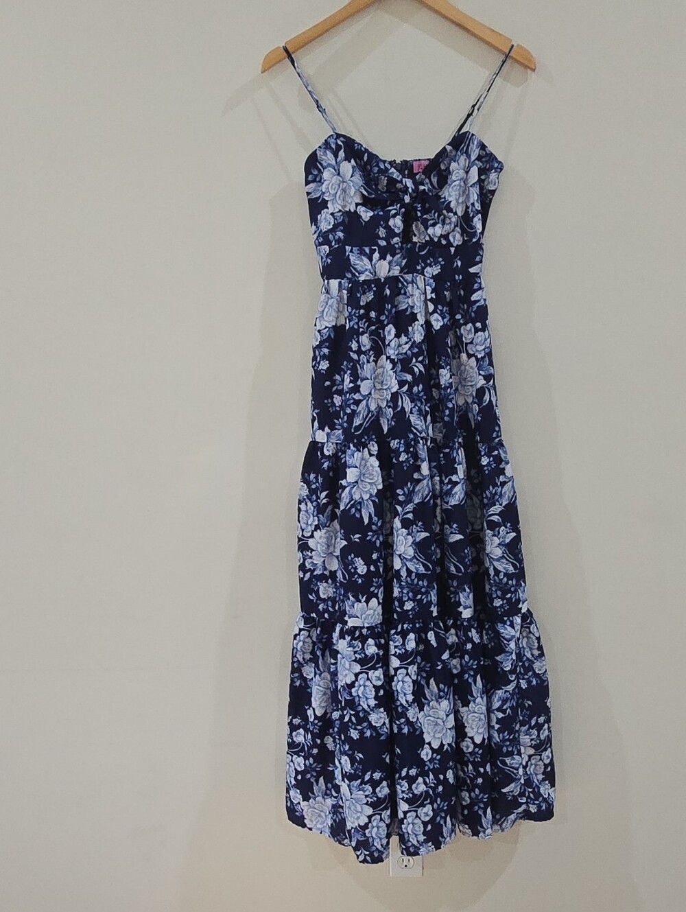 Francesca's Blue/White Floral Maxi Dress Strappy Sleeveless Tie M